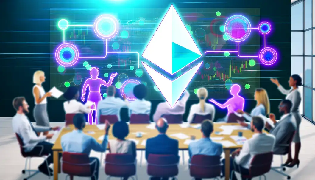 A futuristic city that represents the Ethereum ecosystem’s tech advancements in 2025.
