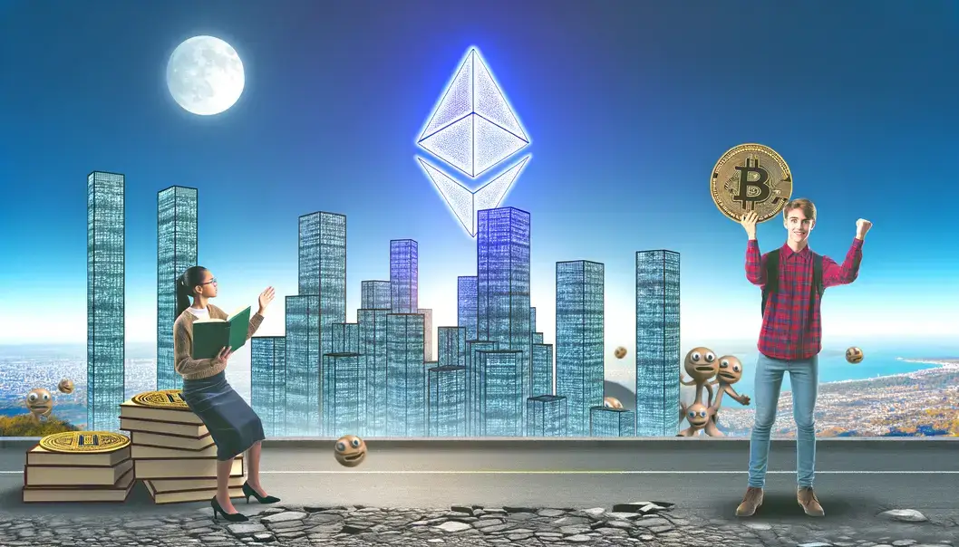 A futuristic city that represents the Ethereum ecosystem’s tech advancements in 2025.
