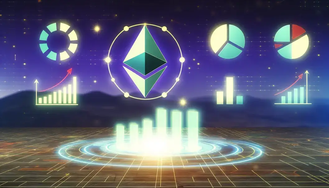 A futuristic city that represents the Ethereum ecosystem’s tech advancements in 2025.